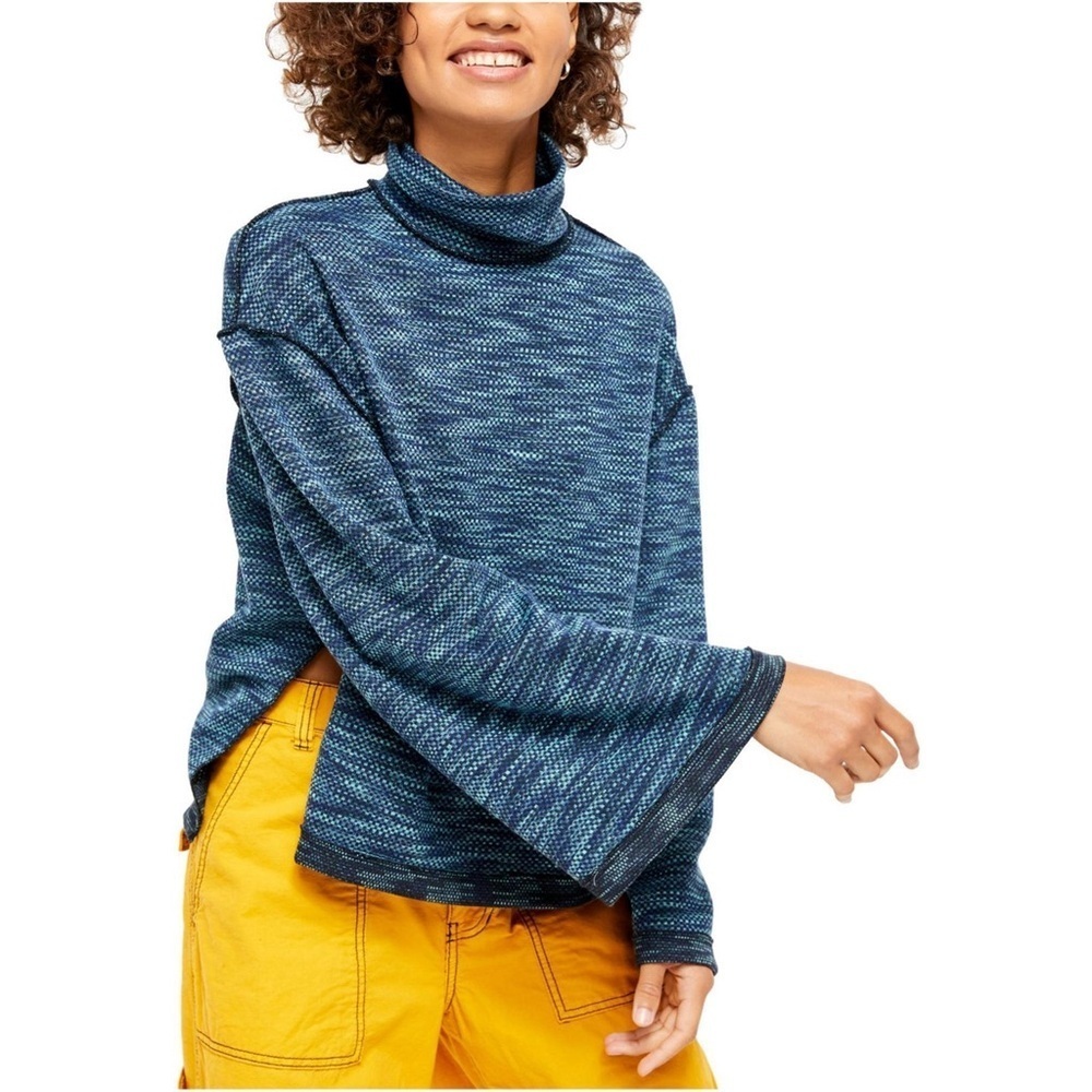 Free People Sunny Days Turtleneck Sweater Overboard Blue Wide Sleeve Small